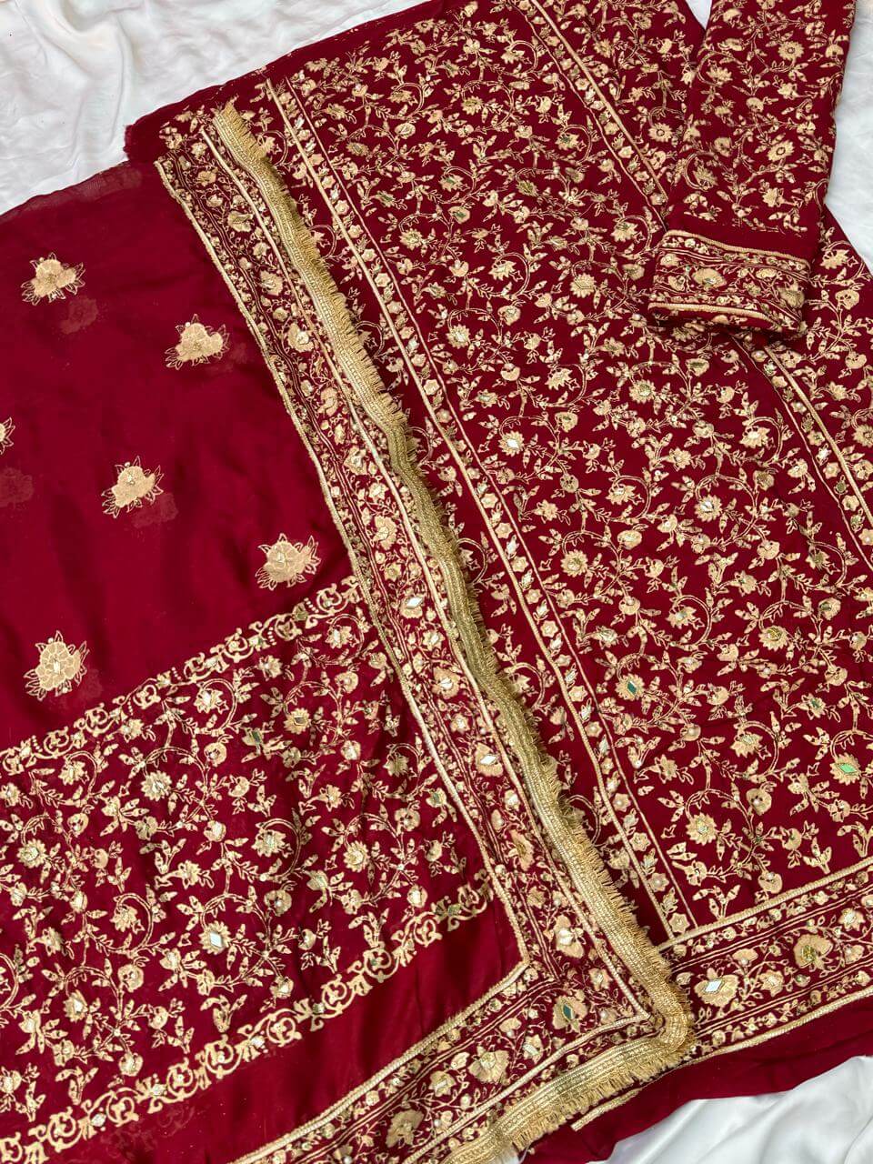 Unstitched Maroon Raw Silk Set