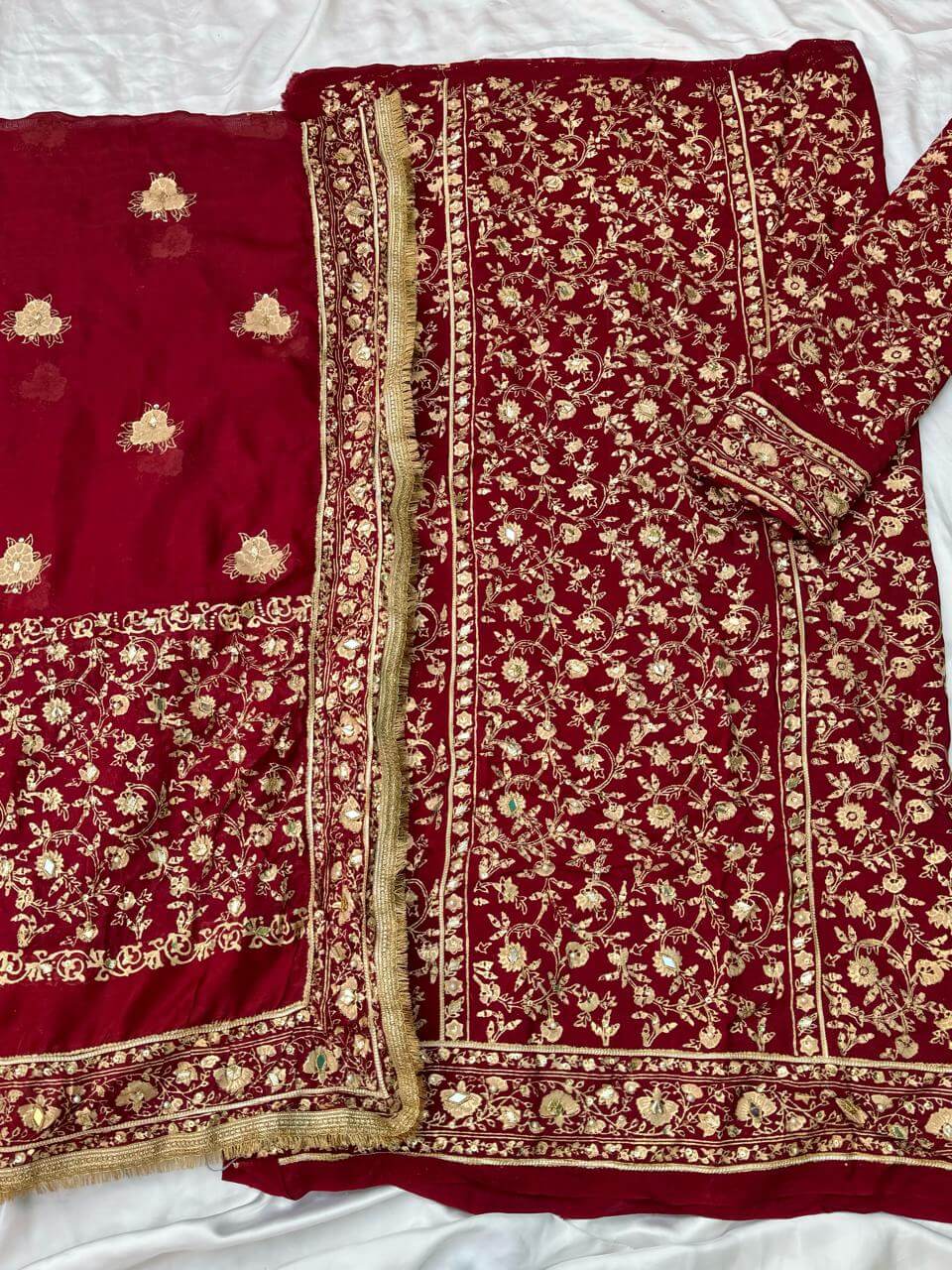 Unstitched Maroon Raw Silk Set