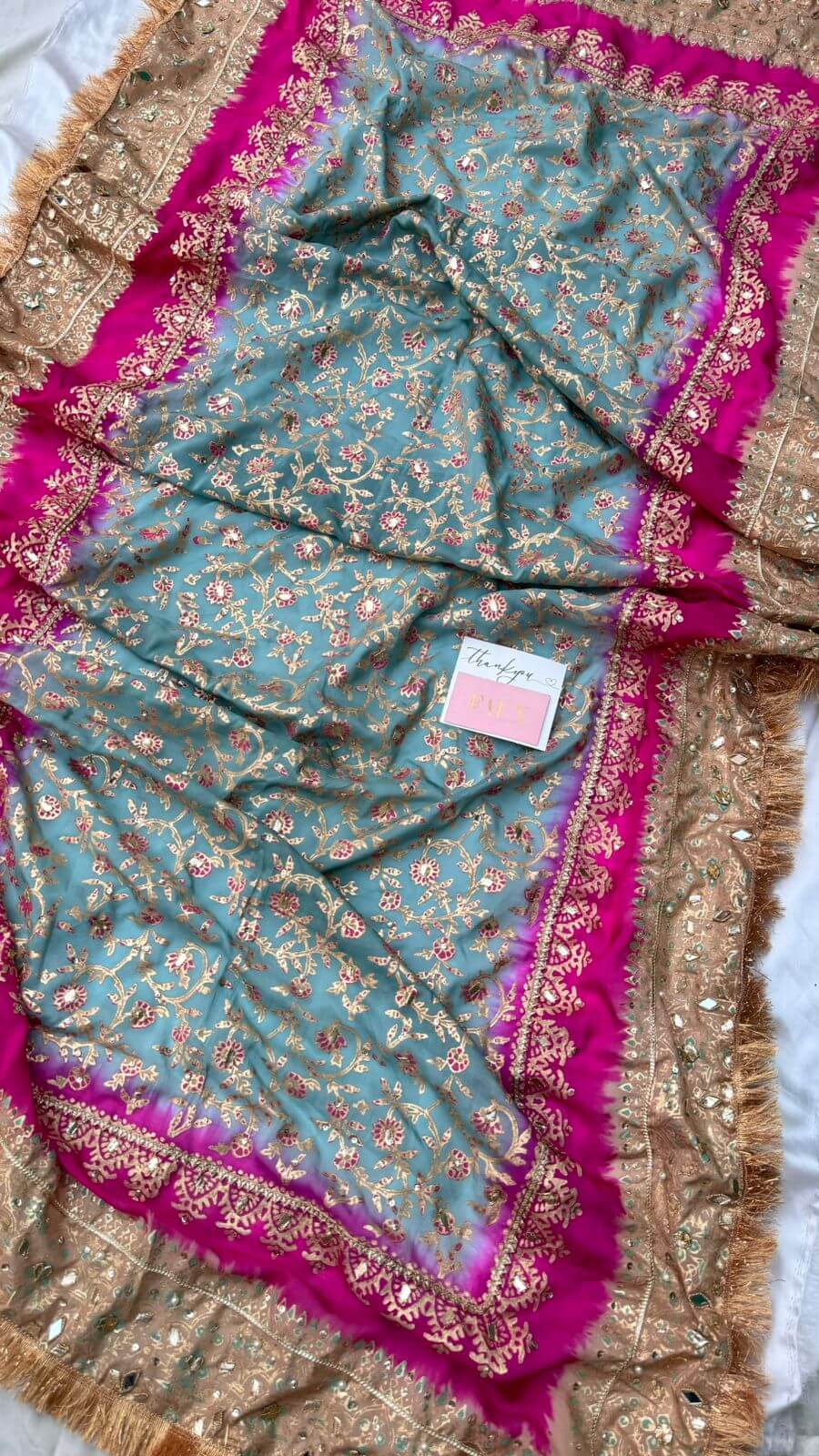 Gravel Grey Blue, Pink, Beige Multi China Silk Dupatta