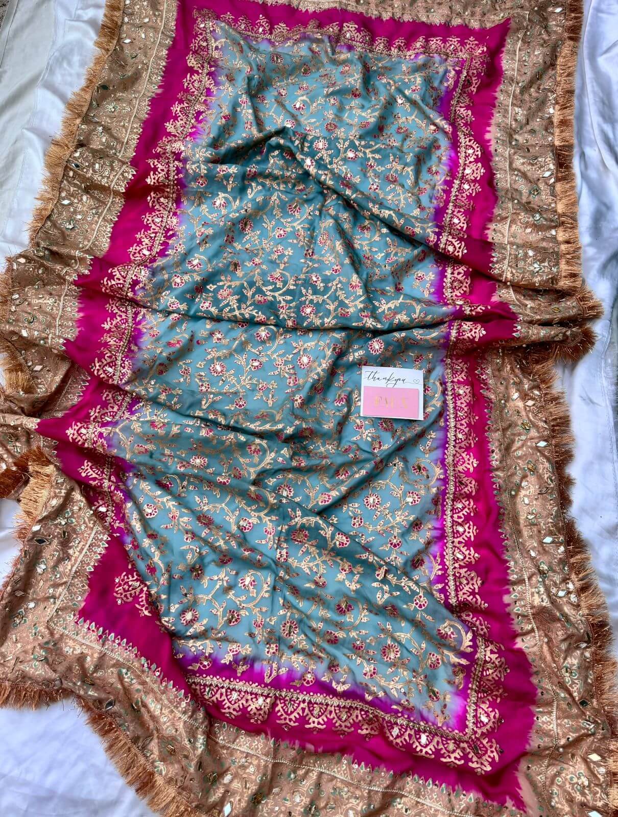 Gravel Grey Blue, Pink, Beige Multi China Silk Dupatta