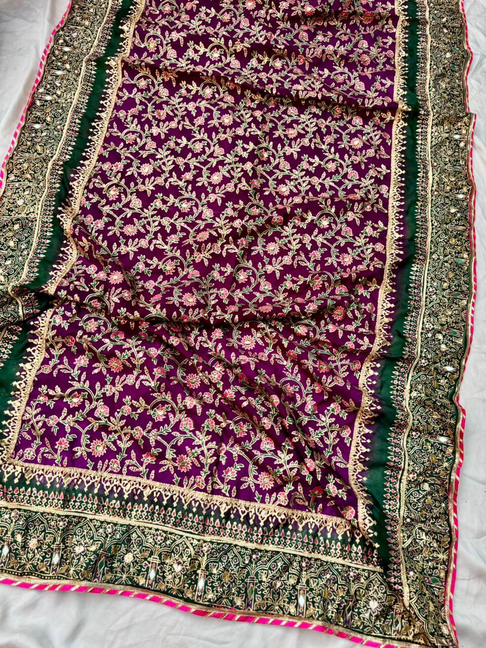 Violet & Green Two Shaded China Silk Dupatta