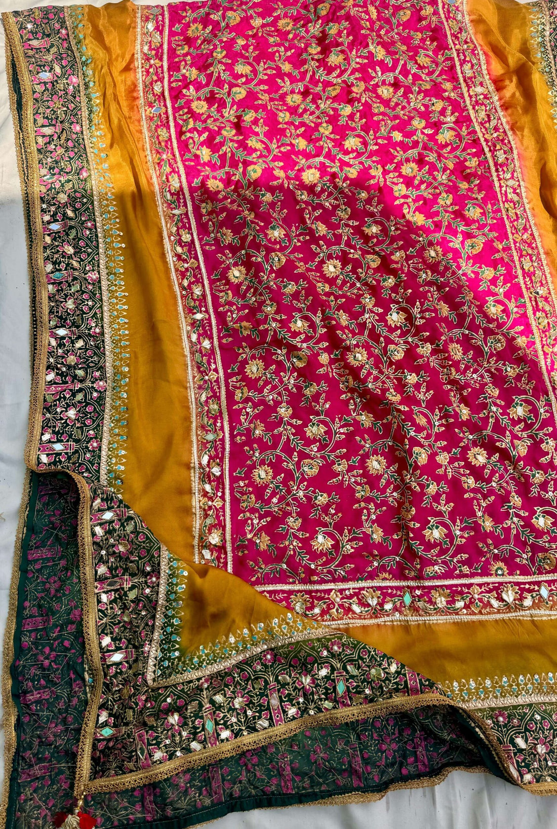 Mustard Multi Three Shaded China Silk Dupatta