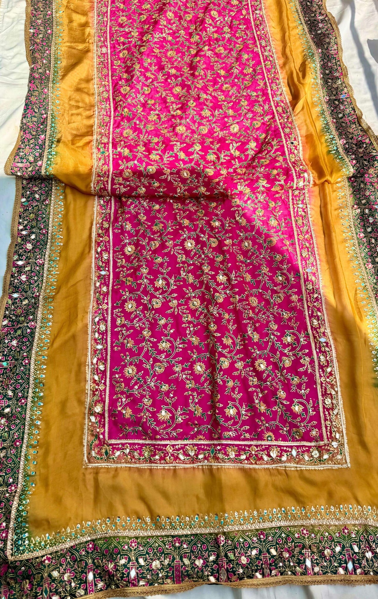 Mustard Multi Three Shaded China Silk Dupatta