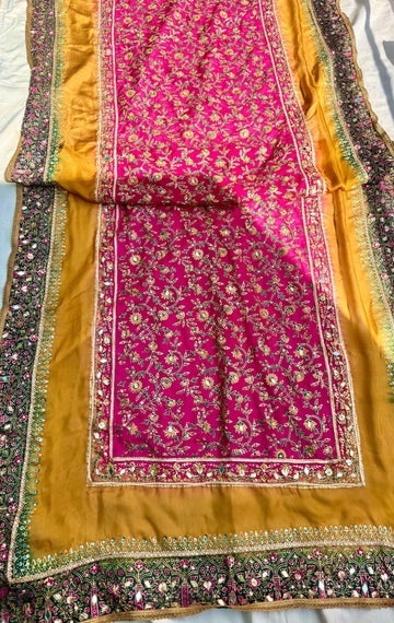 Mustard Multi Three Shaded China Silk Dupatta