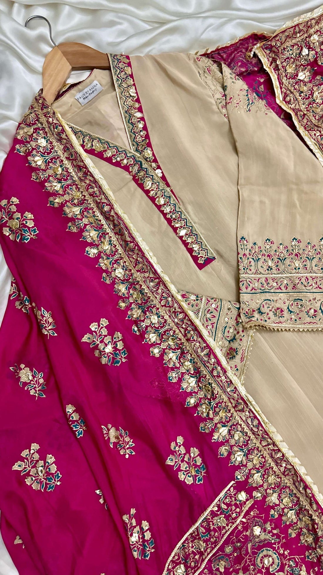 Stitched Skin & Pink Raw Silk Suit