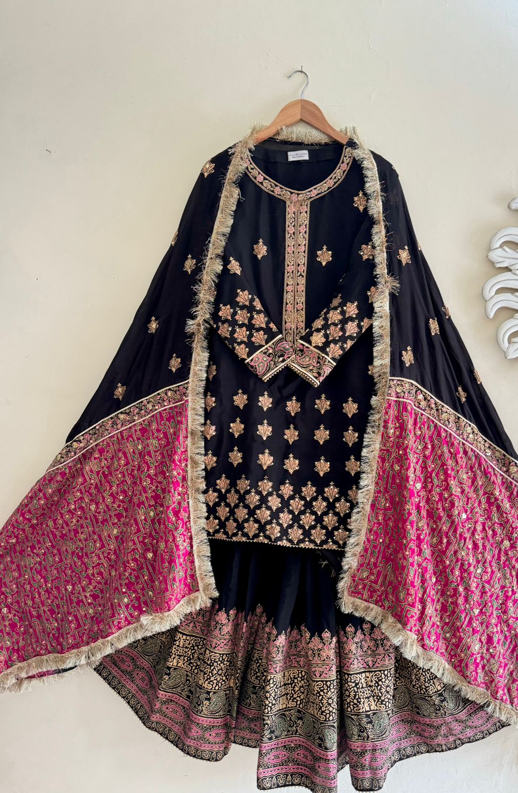 Stitched Black Silk Gharara Set