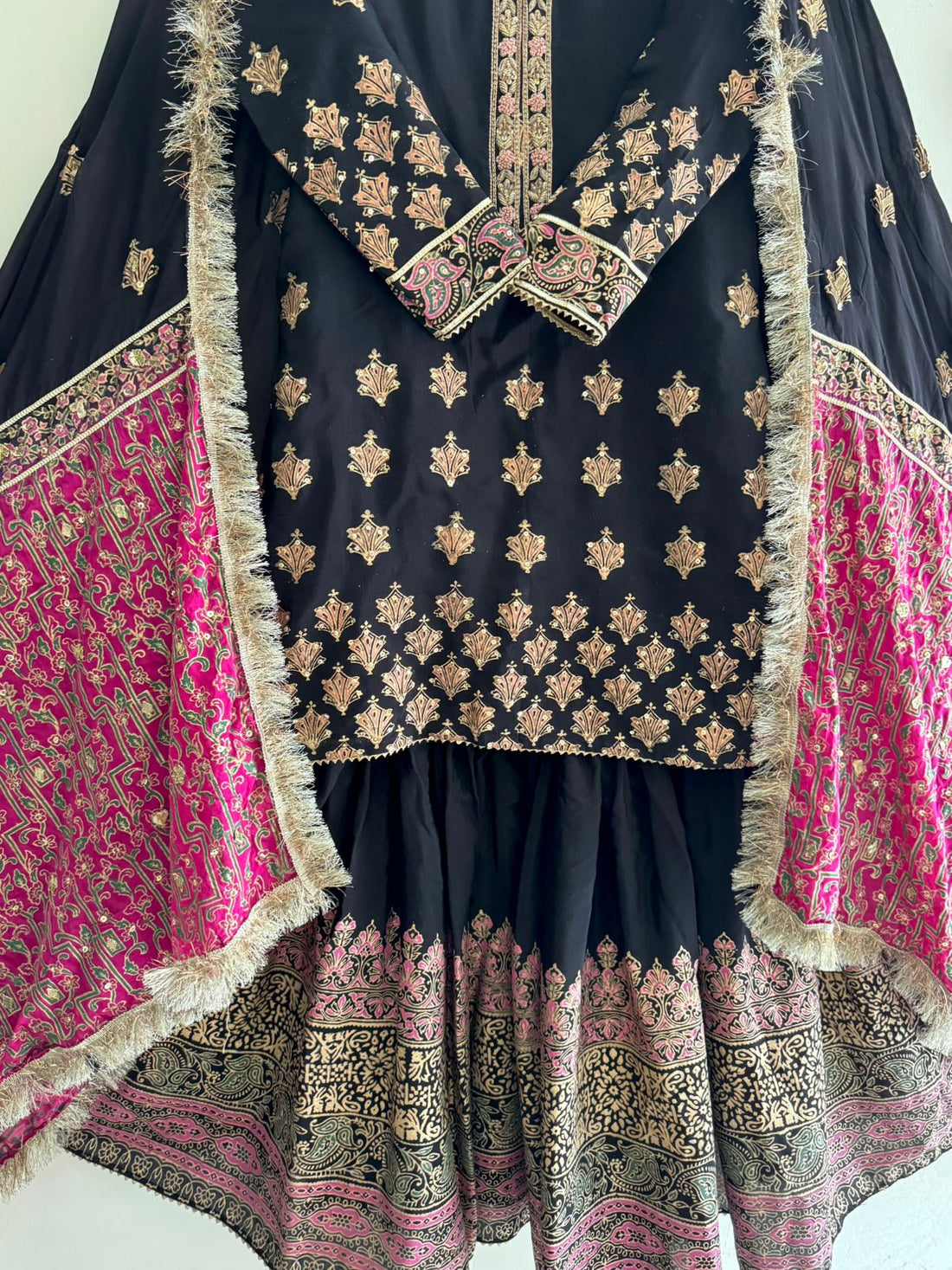 Stitched Black Silk Gharara Set