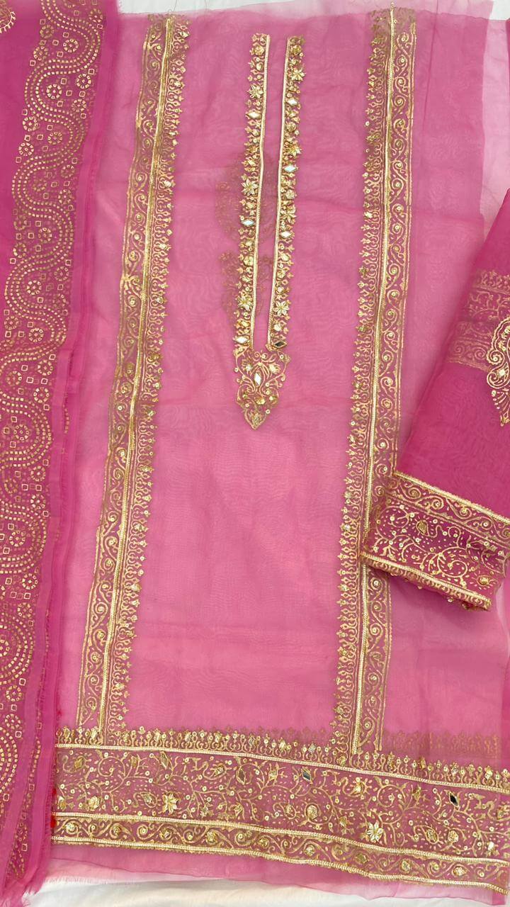 Party Pink Organza Embellished Shirt & Dupatta