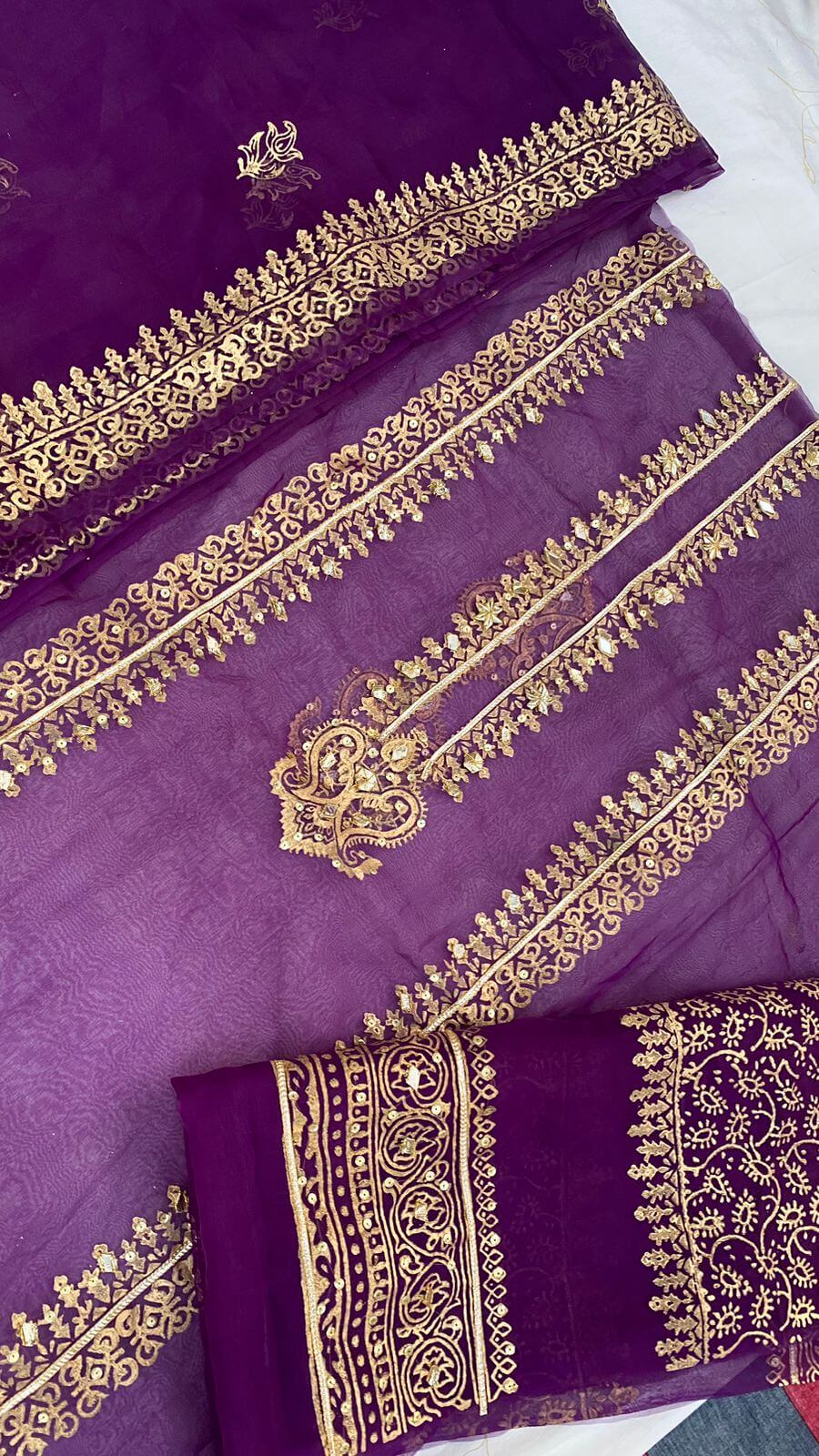 Purple Organza Embellished Shirt & Dupatta