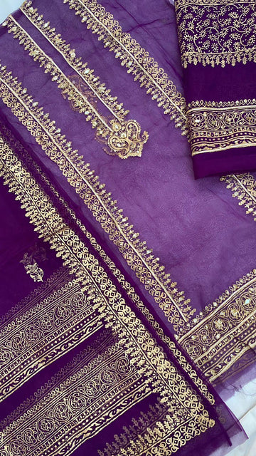 Purple Organza Embellished Shirt & Dupatta