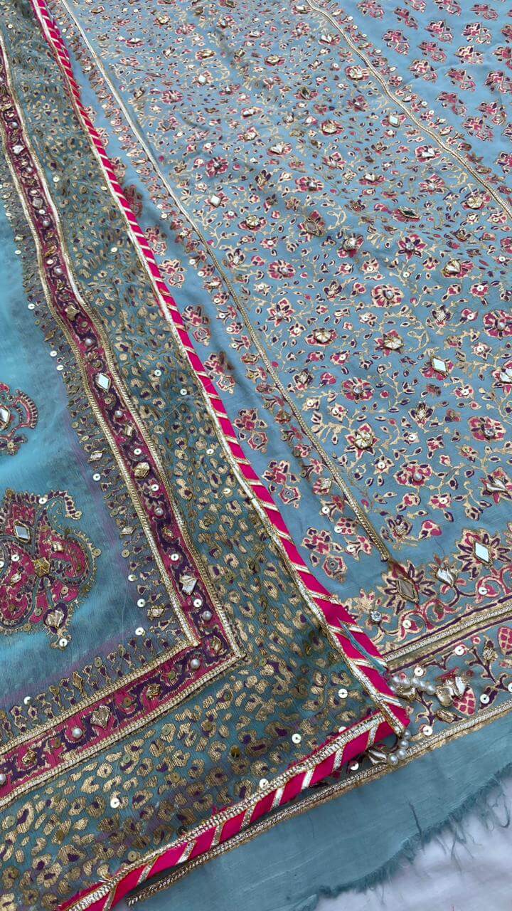 Blue Embellished Pakistani Raw Silk Suit