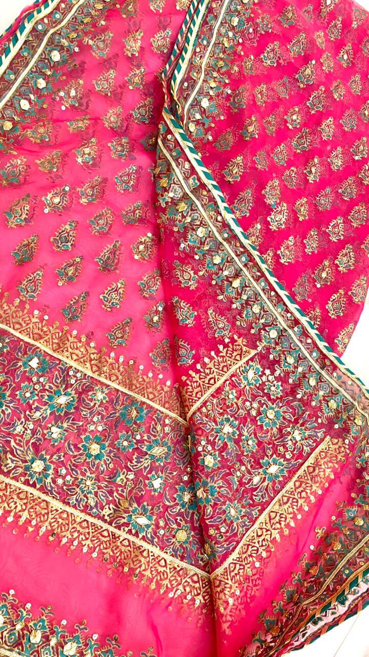 Hot Pink Chatta Patti Dupatta