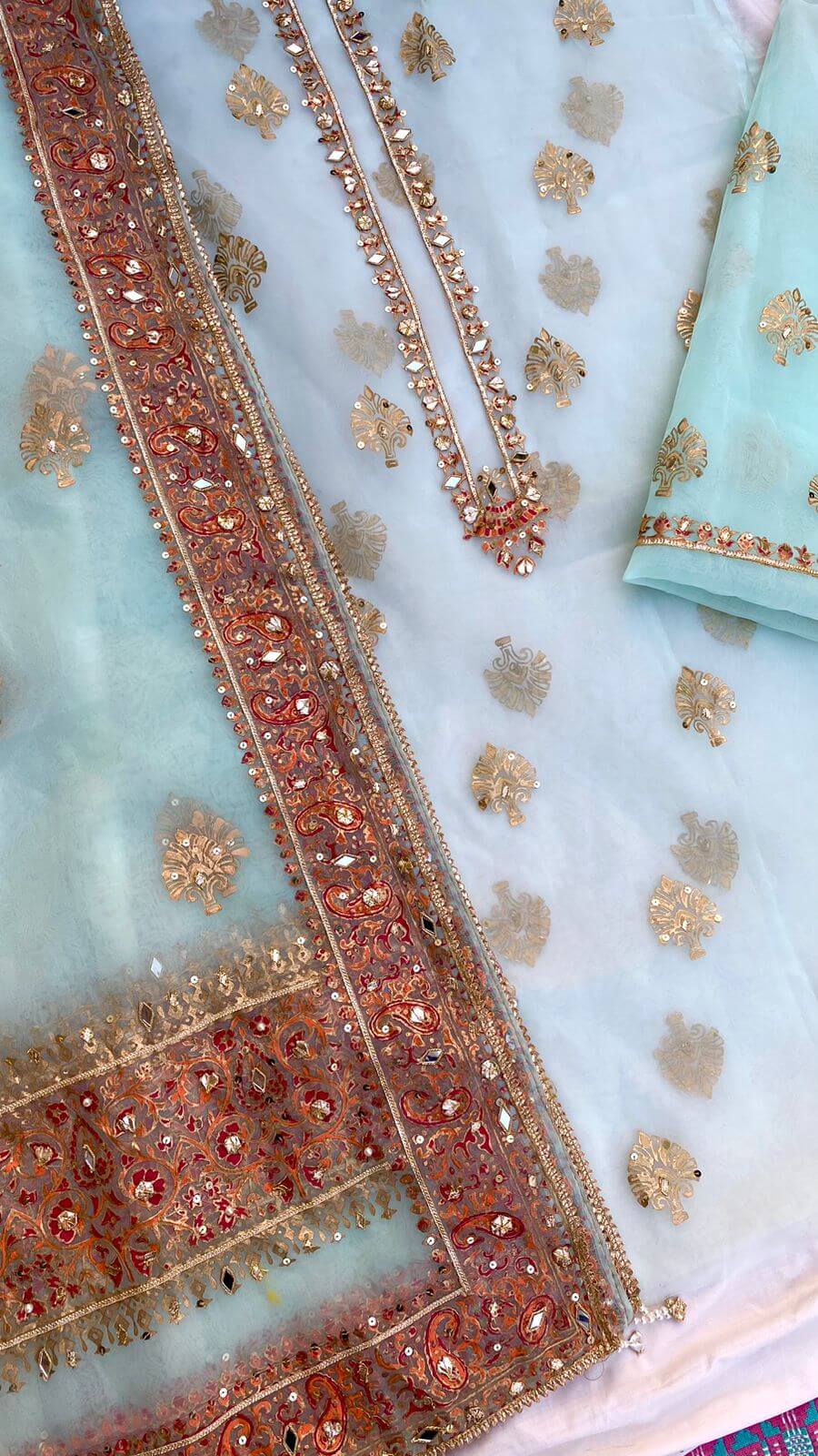 Ice Blue Organza Embellished Shirt & Embellished Dupatta