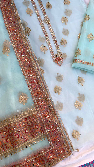 Ice Blue Organza Embellished Shirt & Embellished Dupatta