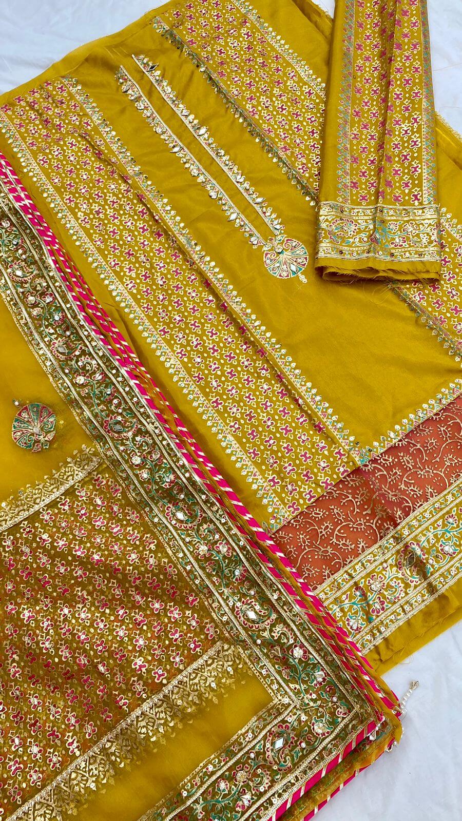 Embellished Katan Silk Mustard Suit