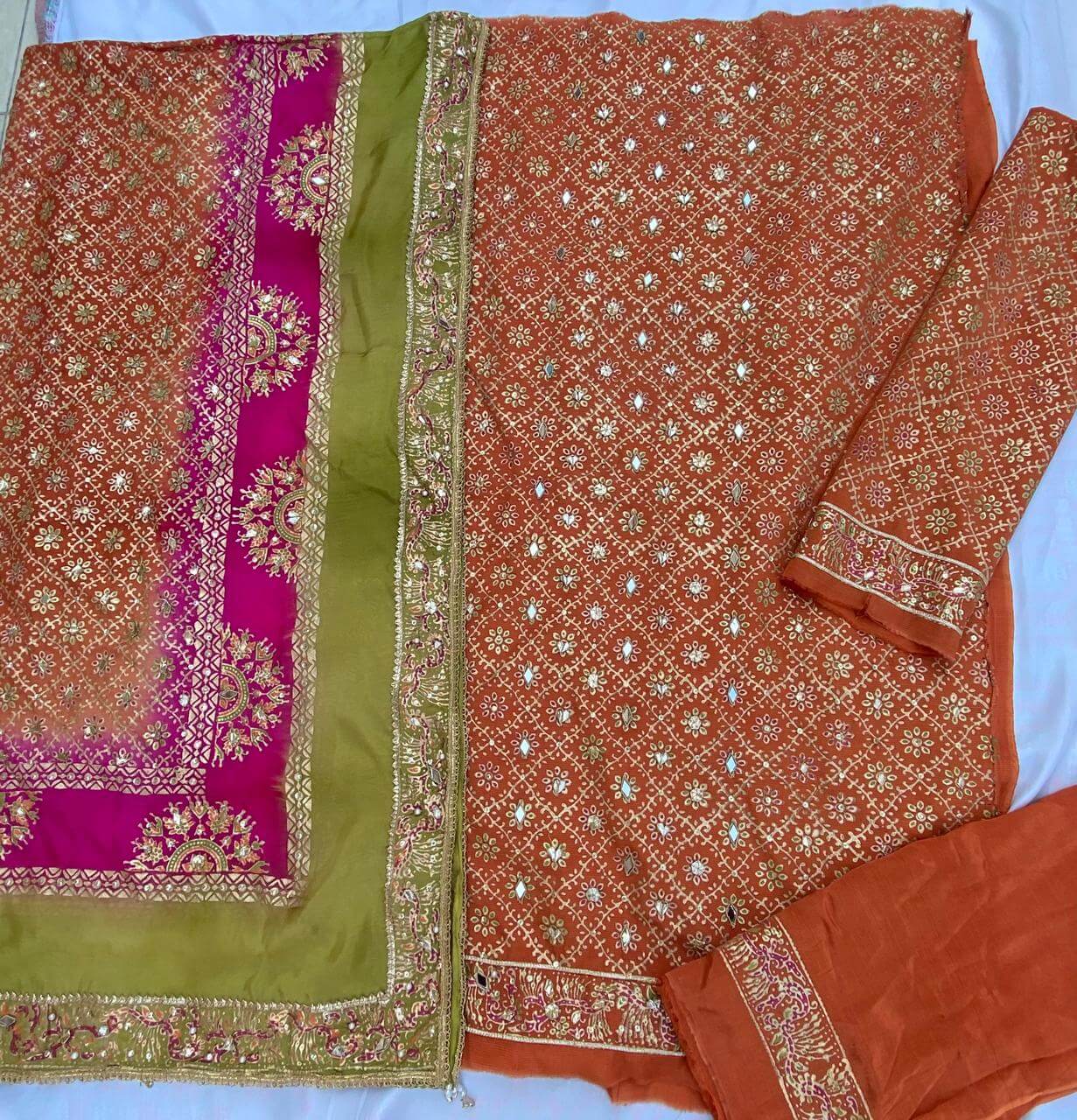 Rust Orange with Multi Dupatta Silk Set