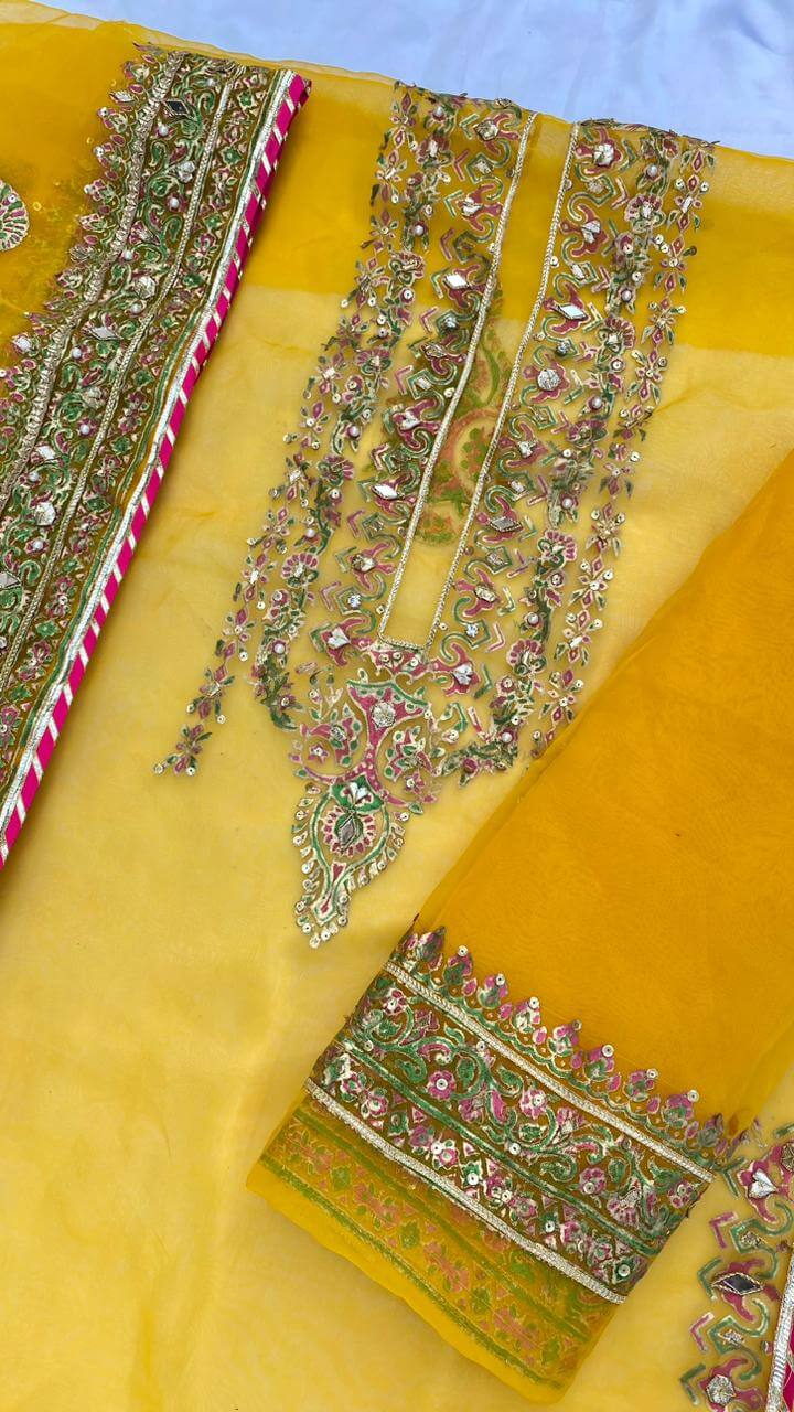 Mayoun Yellow Organza Embellished Shirt & Embellished Dupatta