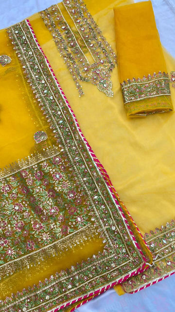 Mayoun Yellow Organza Embellished Shirt & Embellished Dupatta