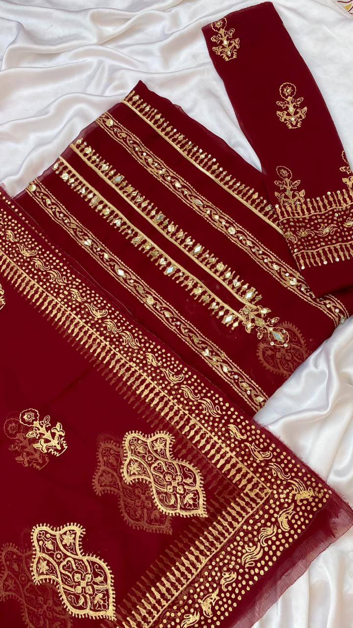 Unstitched Maroon Chiffon Shirt & Dupatta