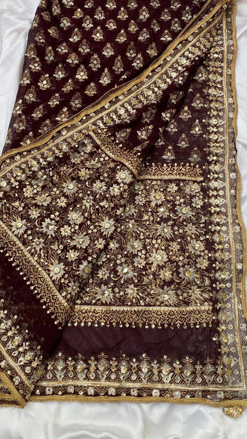 Brown Ganga Jamni Embellished Dupatta