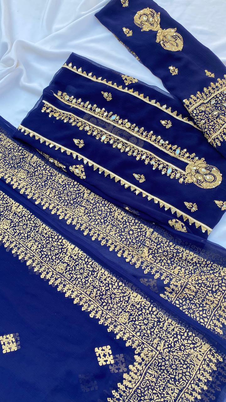 Unstitched Royal Blue Chiffon Shirt & Dupatta