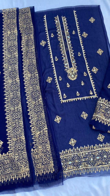 Unstitched Royal Blue Chiffon Shirt & Dupatta