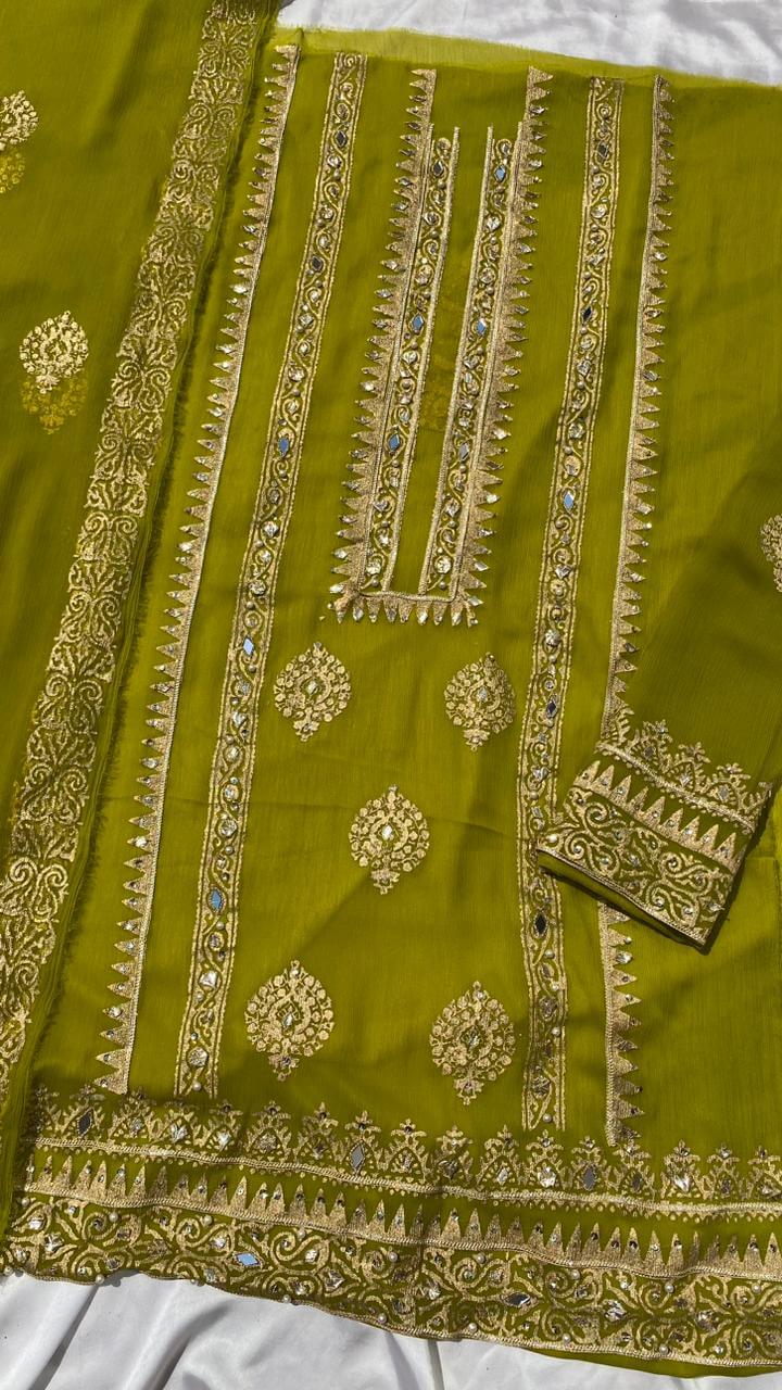 Unstitched Parrot Green Chiffon Shirt & Dupatta