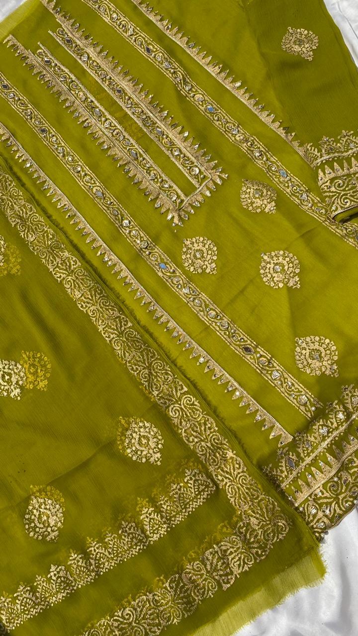 Unstitched Parrot Green Chiffon Shirt & Dupatta