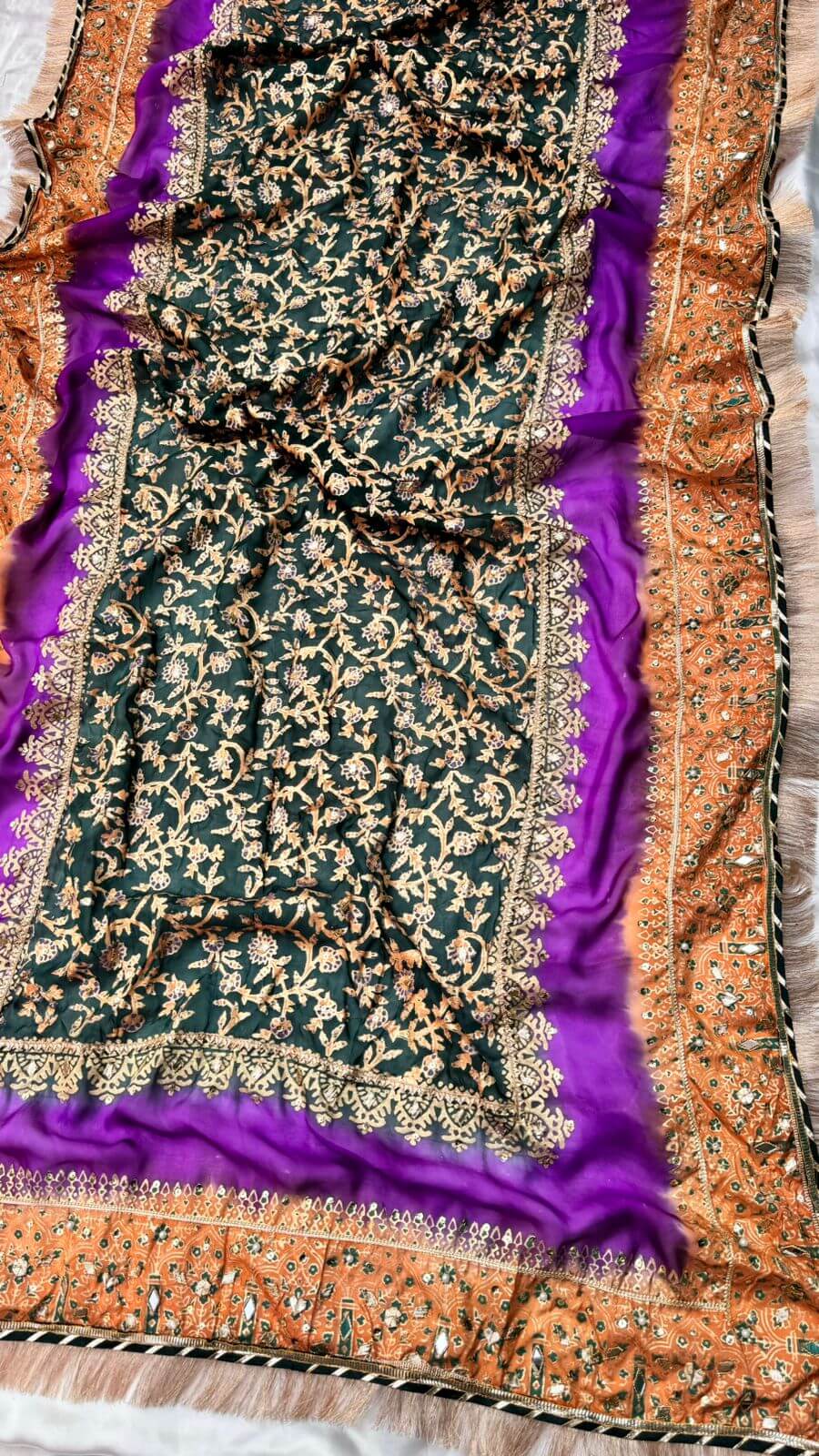 Bottle Green Embellished Dupatta