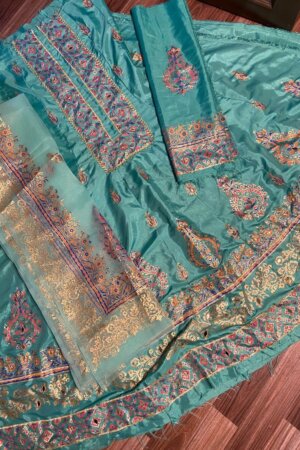 Turquoise Blue Semi-Stitched Frock Only