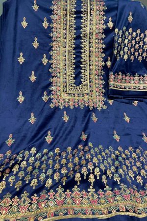 Malai Velvet Embellished Royal Blue With Shawl