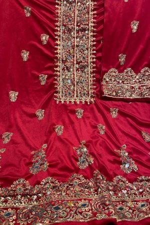 Malai Velvet Embellished Red With Shawl