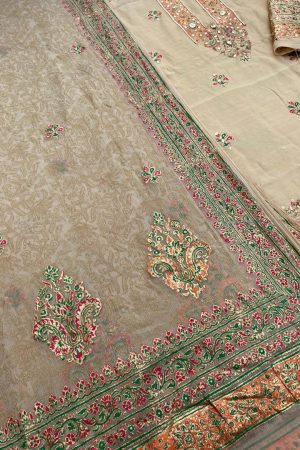 Beige Embellished Pakistani Raw Silk Suit