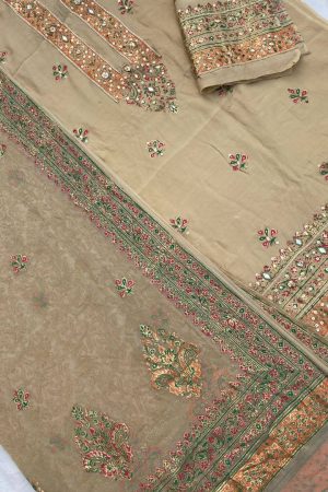 Beige Embellished Pakistani Raw Silk Suit