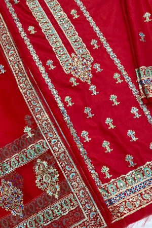 Deep Red Embellished Silk Suit