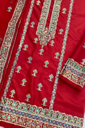 Deep Red Embellished Silk Suit