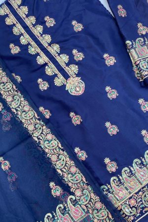 Royal Blue Embellished Silk Suit