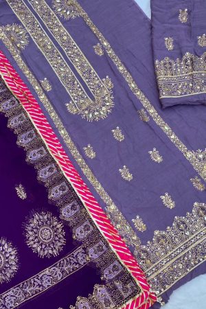 Lilac Embellished Pakistani Raw Silk Suit