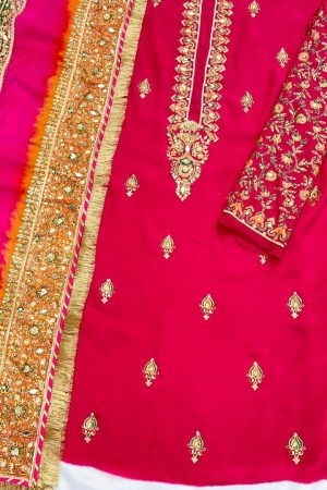 Pink with Multi Dupatta Raw Silk Set
