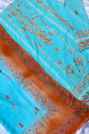 Sky Blue Embellished Cotton-Lawn Suit With Two-Shaded Dupatta