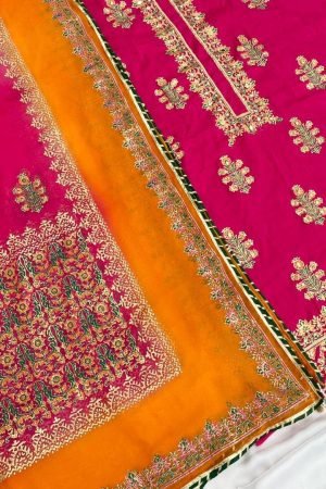 Hot Pink Embellished Cotton-Lawn Suit With Two-Shaded Dupatta
