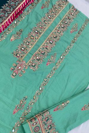 Sea Green Embellished Cotton-Lawn Suit With Two-Shaded Dupatta