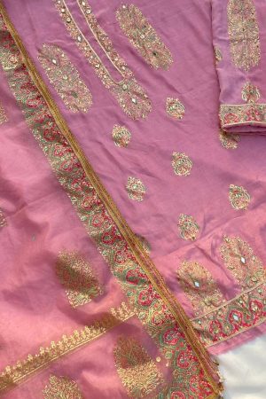 Pearl Pink Embellished Raw Silk Set