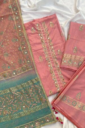 Unstitched Sweet Pink Pure Lawn Sharara Pants Suit With Two-Shaded Dupatta