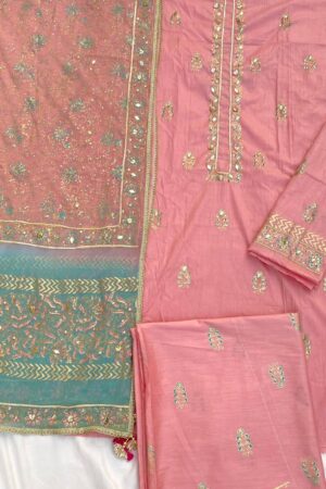 Unstitched Sweet Pink Pure Lawn Sharara Pants Suit With Two-Shaded Dupatta