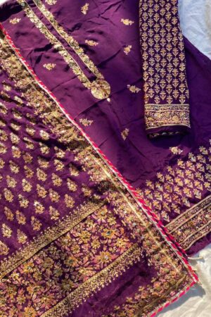 Purple Embellished Raw Silk Set