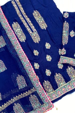 Royal Blue Embellished Raw Silk Set