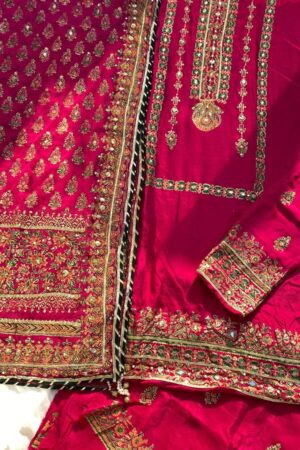 Unstitched Shocking Pink Raw Silk Sharara Set