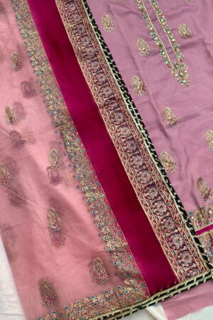 Kobi Pink Double Shaded Embellished Katan Silk Suit