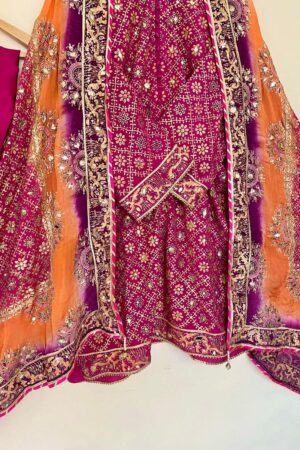 Stitched Rouge Pink & Three Shaded Dupatta Raw Silk Suit